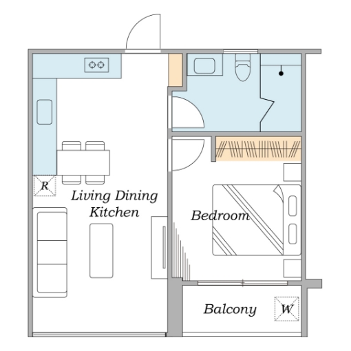 1ベットルーム間取り